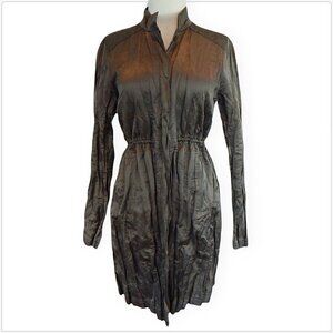 Eileen Fisher Brown Crinkle Satin Metallic Cinch Waist Drawstring Jacket Size XS
